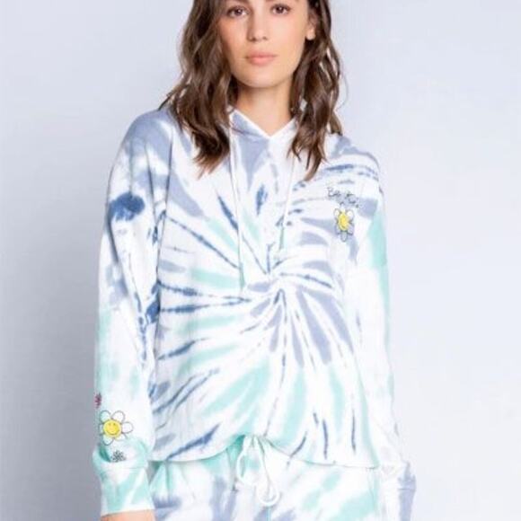 P.J. Salvage Tops - PJ Salvage Smiley Daydream Doodles Tie Dye Hoody Medium
